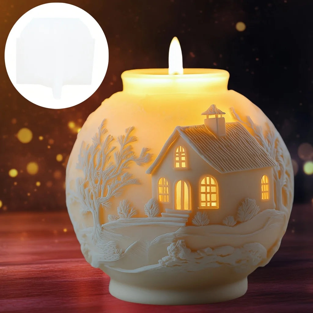 Rural villa relief spherical candle silicone mold house relief resin mould Halloween magic castle gypsum molds Christmas gift