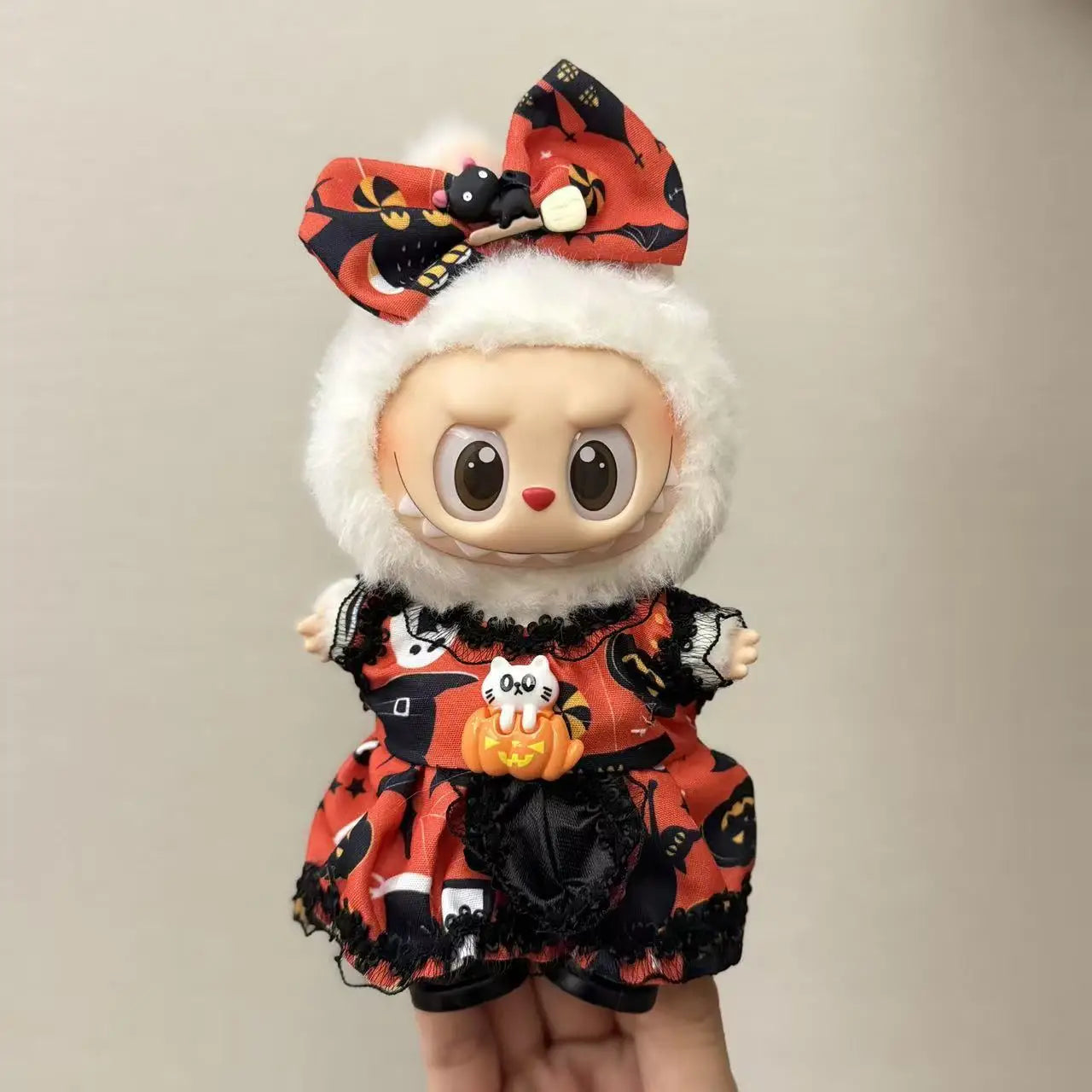 For 17cm Labubu V3 Doll Clothes Halloween Clothes Set Cute Pumpkin Dress with Hat Outfit Accessories Labubu Ropa