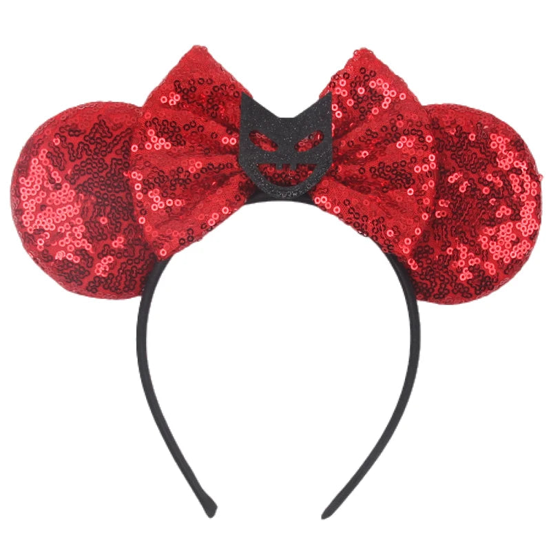 2025 Pirate Mickey Mouse Headband Bat Pumpkin Sequin Bow Halloween Disney Ears Hairband Festival Party Cosplay Hair Accessories