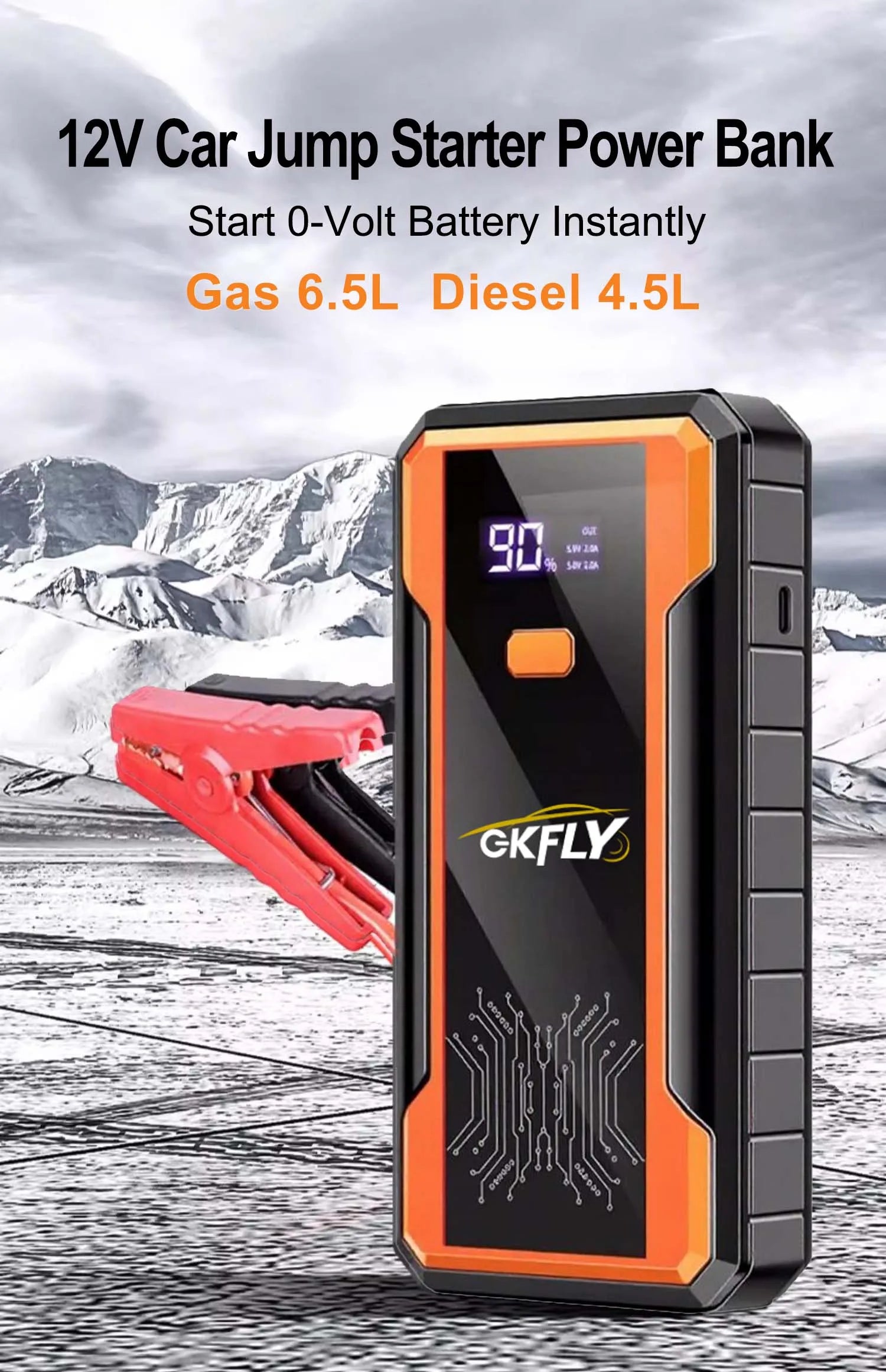 GKFLY 4000A Car Jump Starter Portable Power Bank 2000A Car Battery Booster 12V Auxiliary Starting Device for Diesel Gasoline