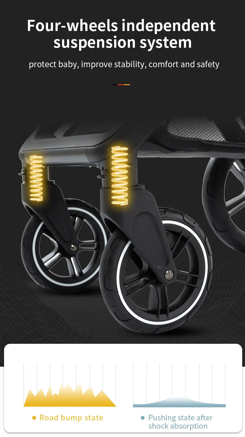 New Luxury Baby Stroller 3 in 1 Portable Travel Baby Carriage Fold Pram High Landscape Aluminum Frame Newborn Infant Stroller