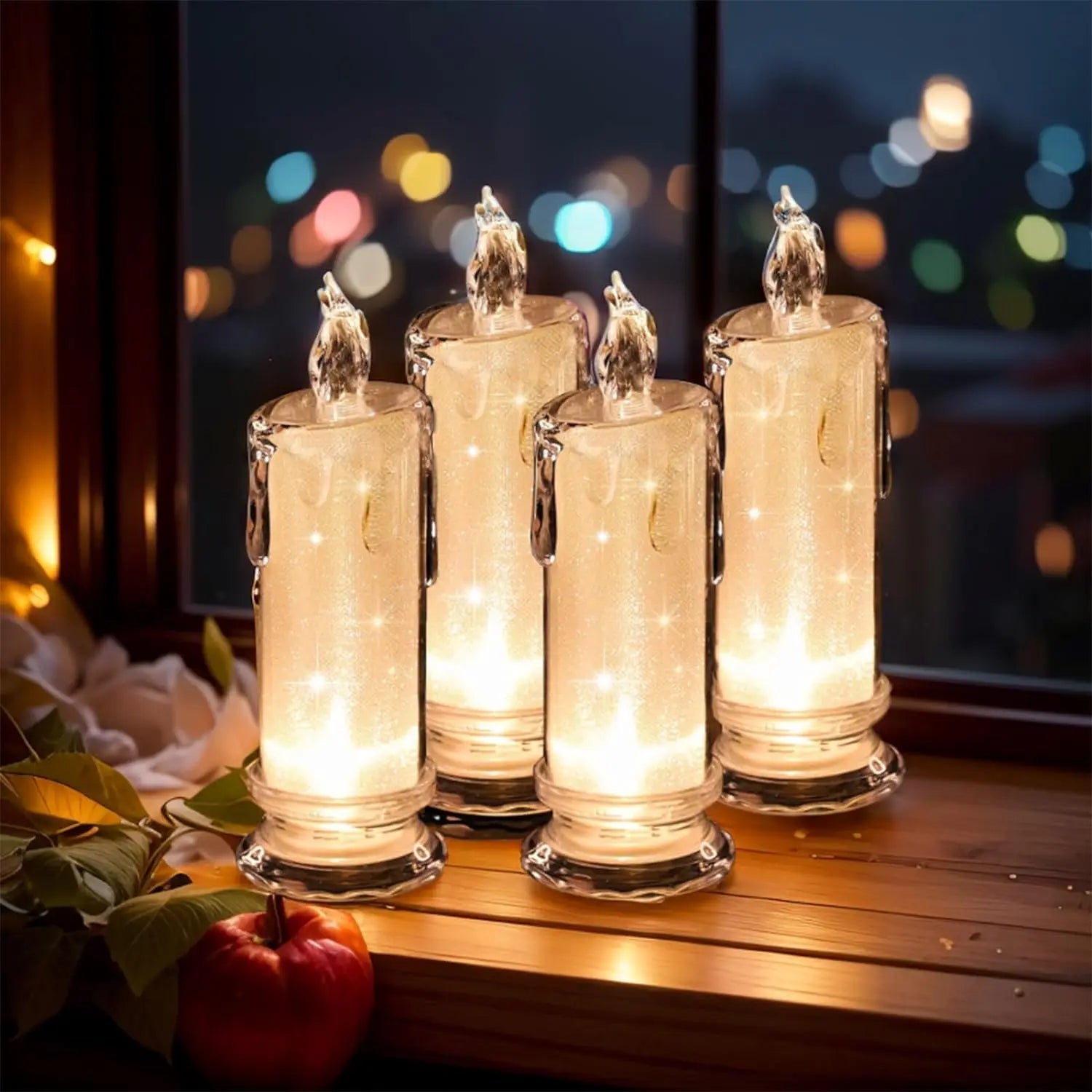 Crystal Candles LED Light Transparent Flameless Battery Power Lantern Night Lamp Wedding Party Birthday Xmas Halloween Decor