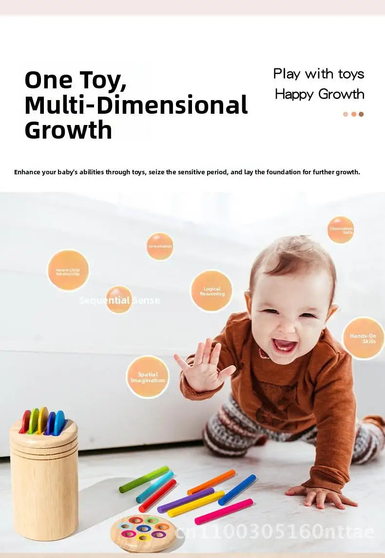 Montessori Wooden Early Education Toys for Babies 0-3 Years Rainbow Color Shape Matching Building Blocks for Intellectual