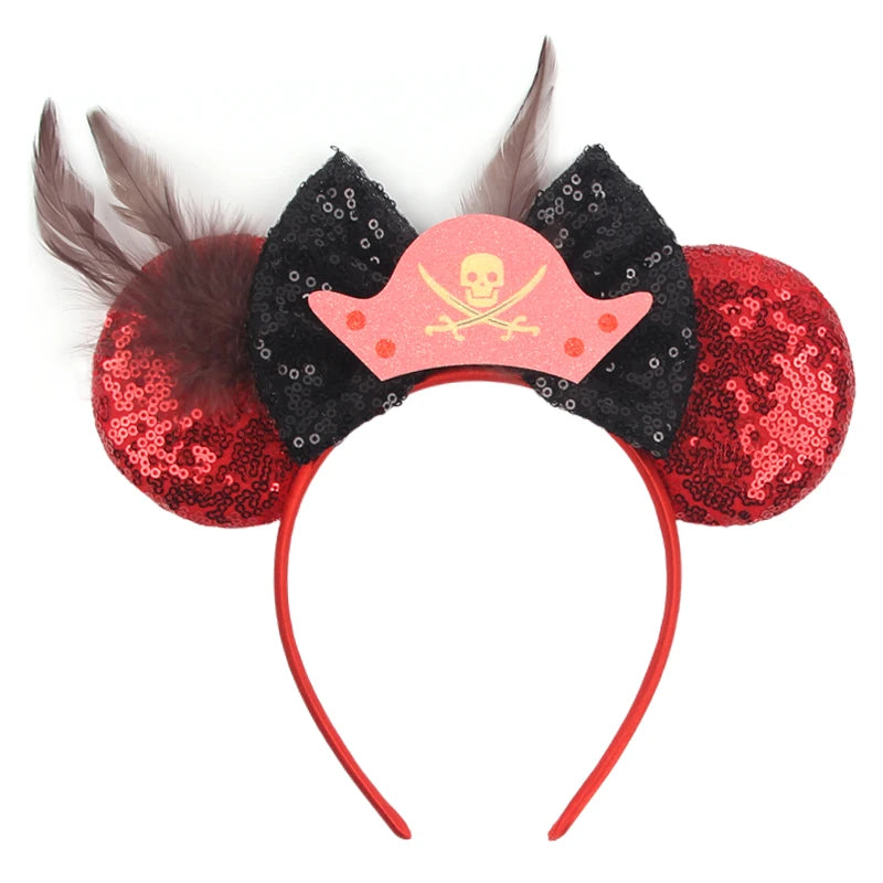 2025 Pirate Mickey Mouse Headband Bat Pumpkin Sequin Bow Halloween Disney Ears Hairband Festival Party Cosplay Hair Accessories
