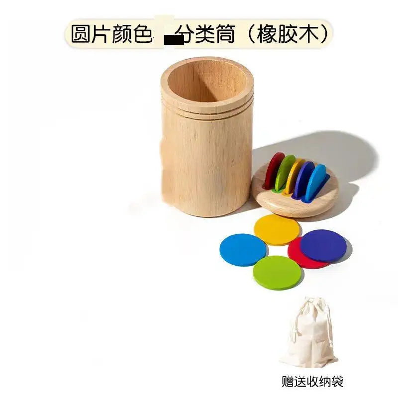 Montessori Wooden Early Education Toys for Babies 0-3 Years Rainbow Color Shape Matching Building Blocks for Intellectual