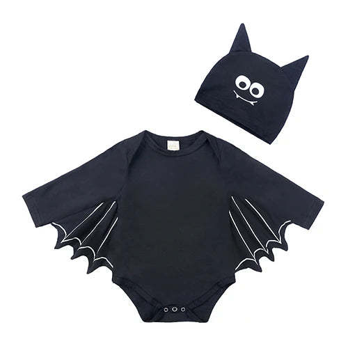 2025 Baby Halloween Romper Print Hat+Romper Bat Cosplay Costume Bag Gift Boy Girl Bone Pumpkin Bodysuit Vampire Clothes