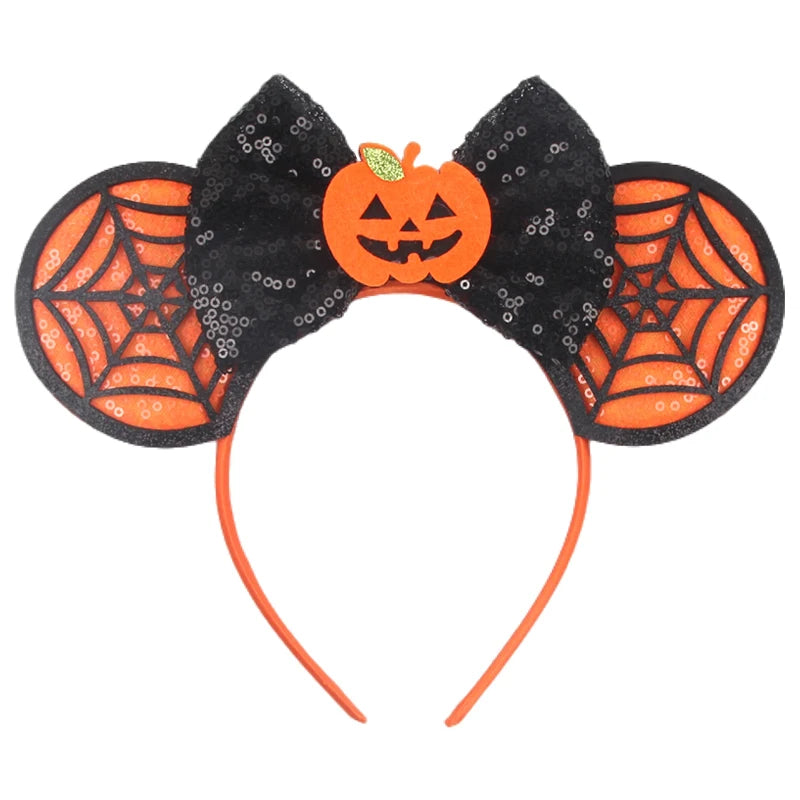2025 Pirate Mickey Mouse Headband Bat Pumpkin Sequin Bow Halloween Disney Ears Hairband Festival Party Cosplay Hair Accessories