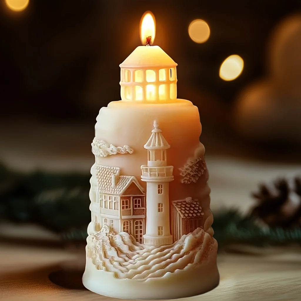 Rural villa relief spherical candle silicone mold house relief resin mould Halloween magic castle gypsum molds Christmas gift