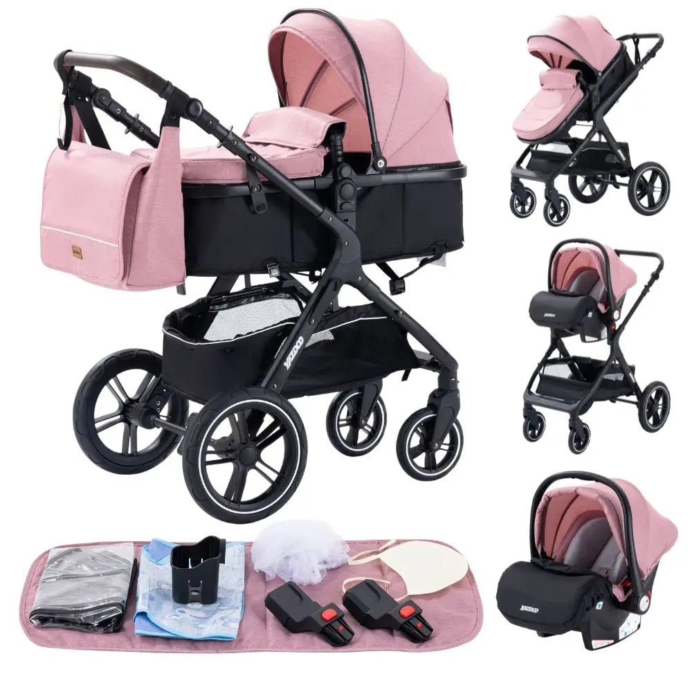 New Luxury Baby Stroller 3 in 1 Portable Travel Baby Carriage Fold Pram High Landscape Aluminum Frame Newborn Infant Stroller