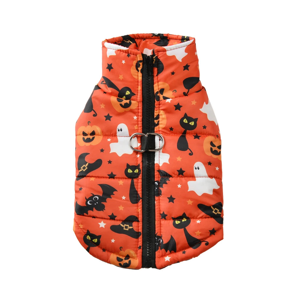 Winter Dog Clothes Small Medium Dogs Halloween Pet Jacket Party Puppy Costume Warm Pumpkin Print Pet Coat Schnauzer Vest Coat