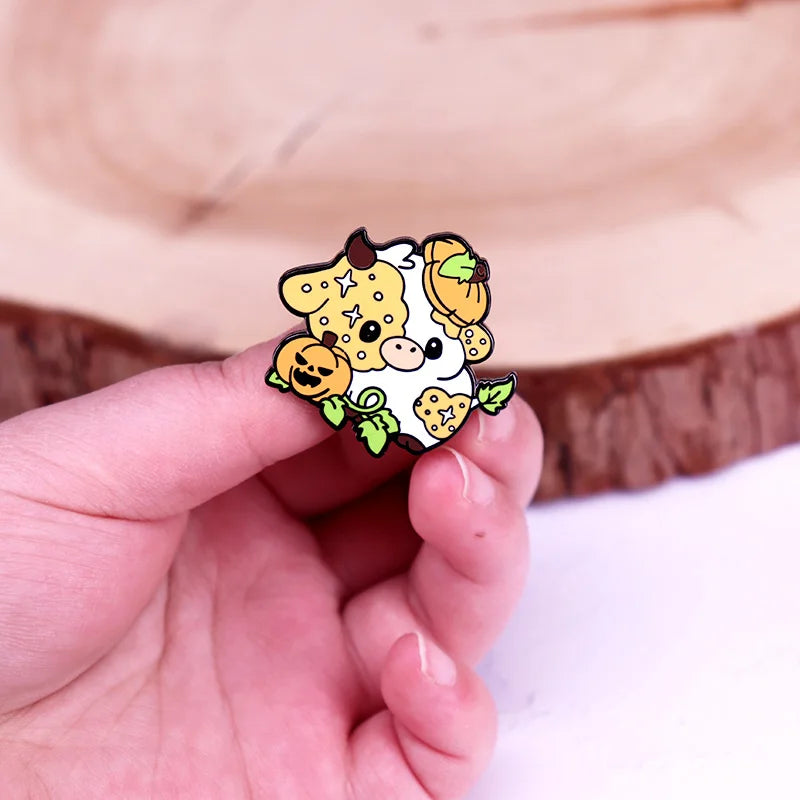 Pumpkin Cow Enamel Pin Halloween Cow Brooch Badge Cute Kawaii cow pin