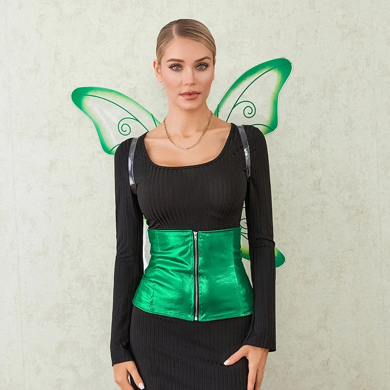 Enchanting Fairy Costume Set with Corset Waist Cincher Wings and Accessories for Halloween Cosplay Outfits and Parties