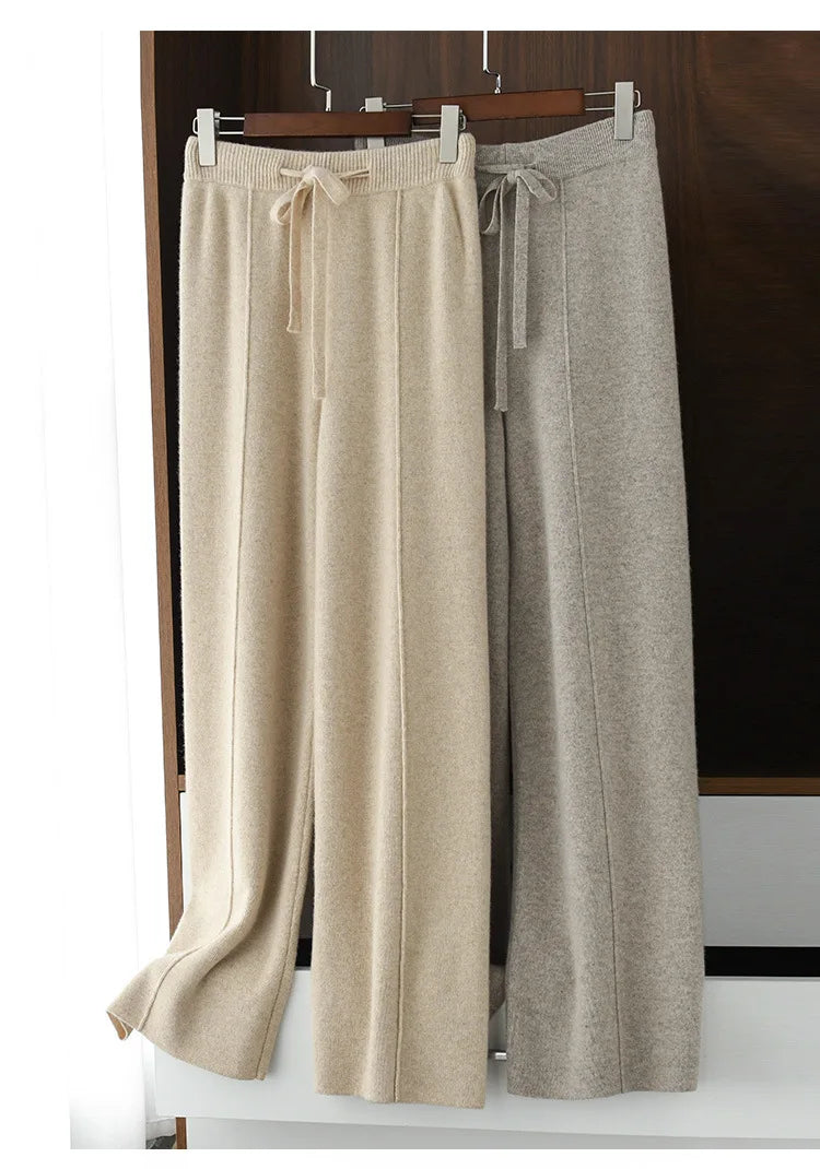 Autumn  New Korean Version Women's High-waisted Warm Knitted Wide-leg Straight-leg Pant Women's Solid-color Loose Wide-leg Pants