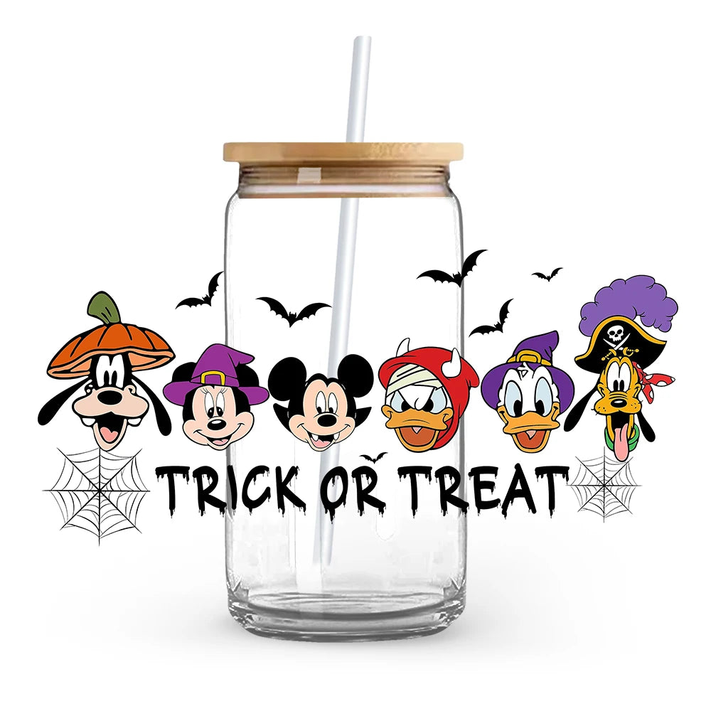 Princess Stitch Mickey Halloween Trick Treat Souvenir UV DTF Cup Wrap Self-Adhesive Individualized Cup Adornments