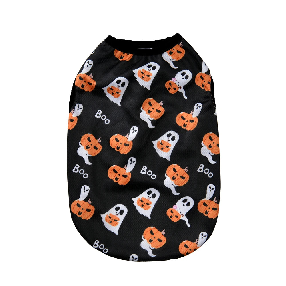 Halloween Pumpkin Print Dog Clothes For Small Medium Dogs Cats Breathable Pet T-shirt Chihuahua French Bulldog Puppy Costumes