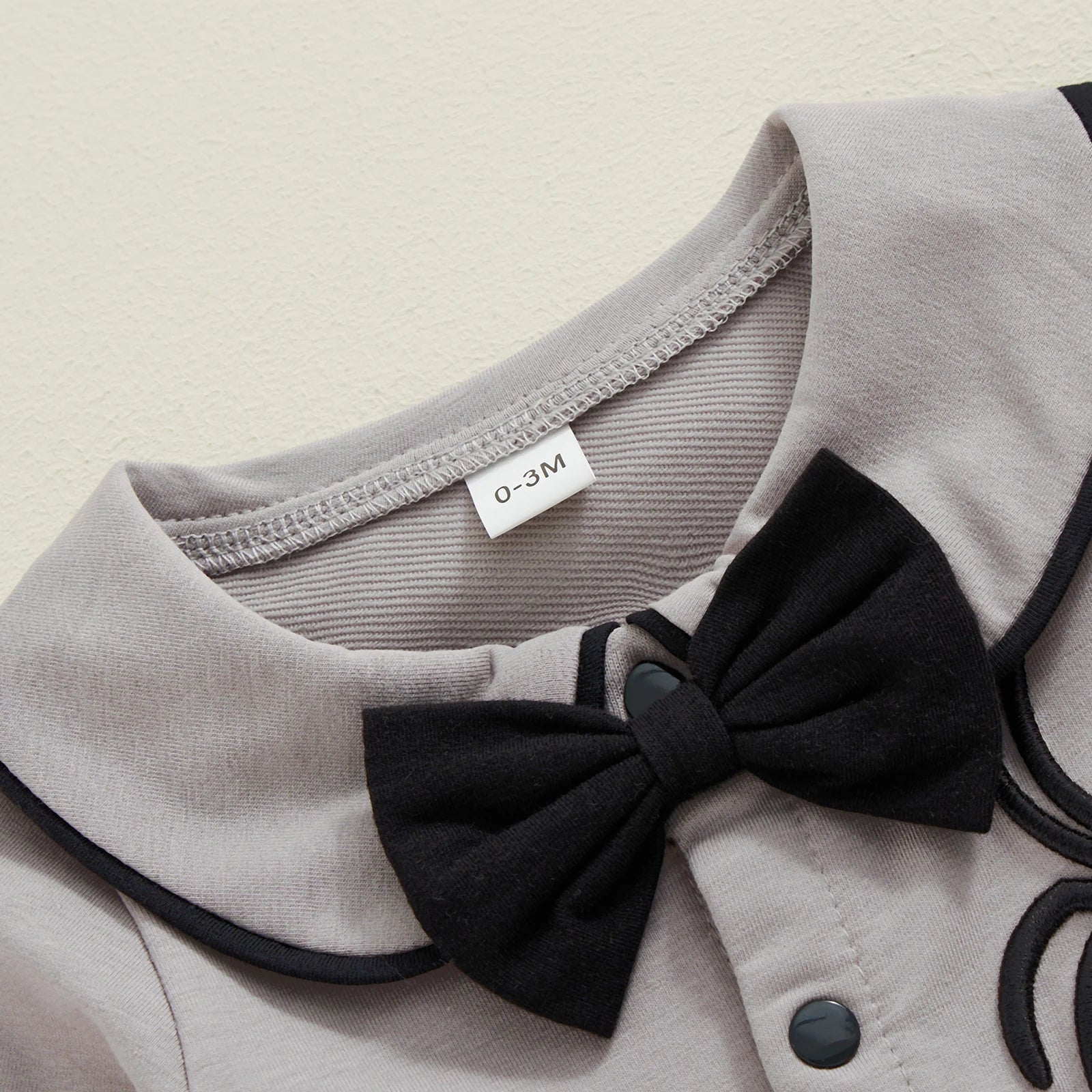 Suefunskry Baby Boy Halloween Romper Embroidery Bow Tie Long Sleeve Lapel Neck Button-up Fall Jumpsuit