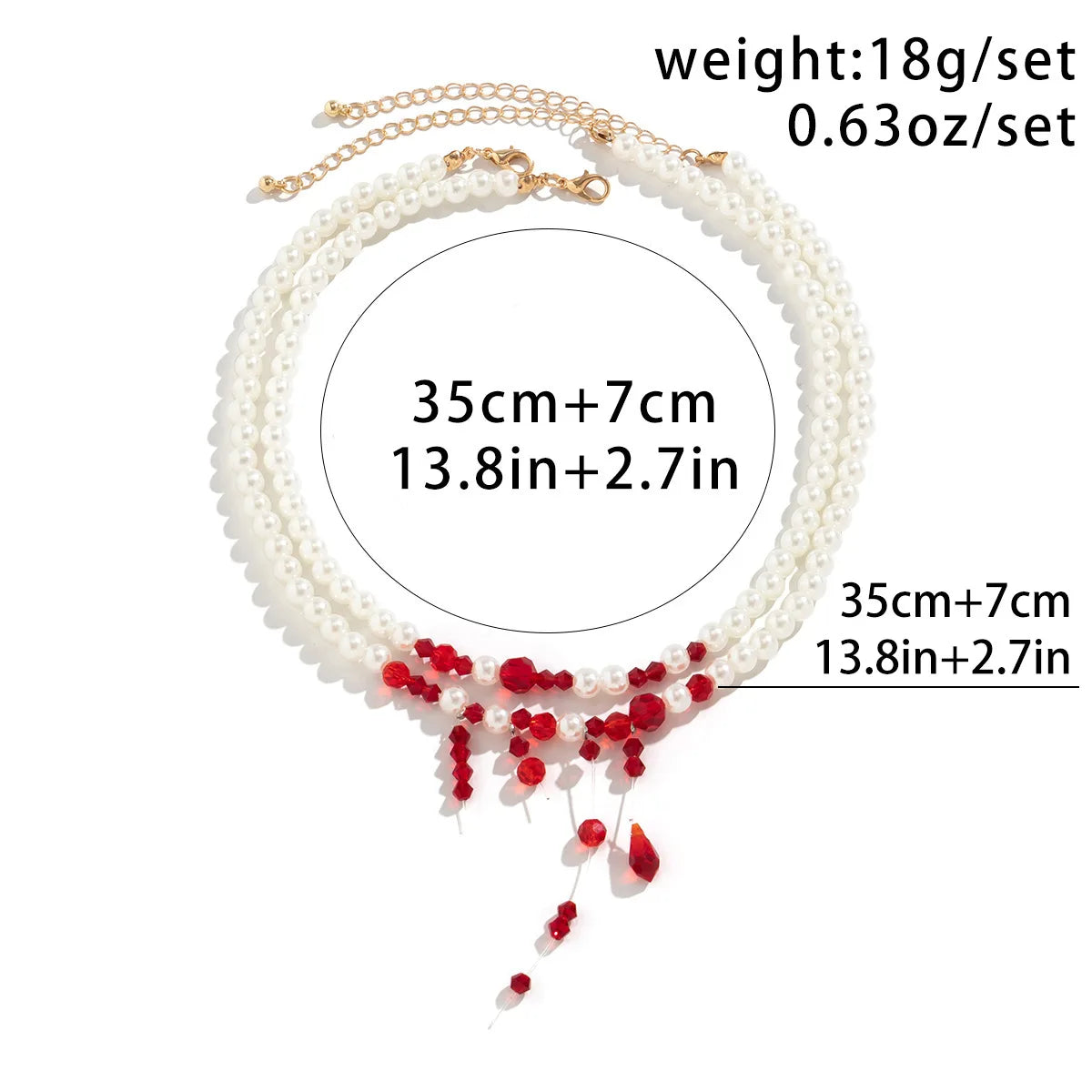 Multilayer Vintage Red Blood Pattern Imitation Pearl Tassel Pendant Necklace for Women Goth Crystal Bead Chain Halloween Jewelry