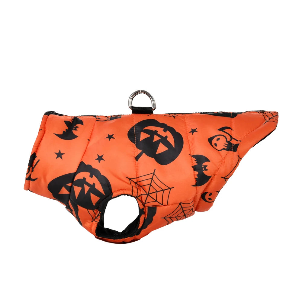 Winter Dog Clothes Small Medium Dogs Halloween Pet Jacket Party Puppy Costume Warm Pumpkin Print Pet Coat Schnauzer Vest Coat