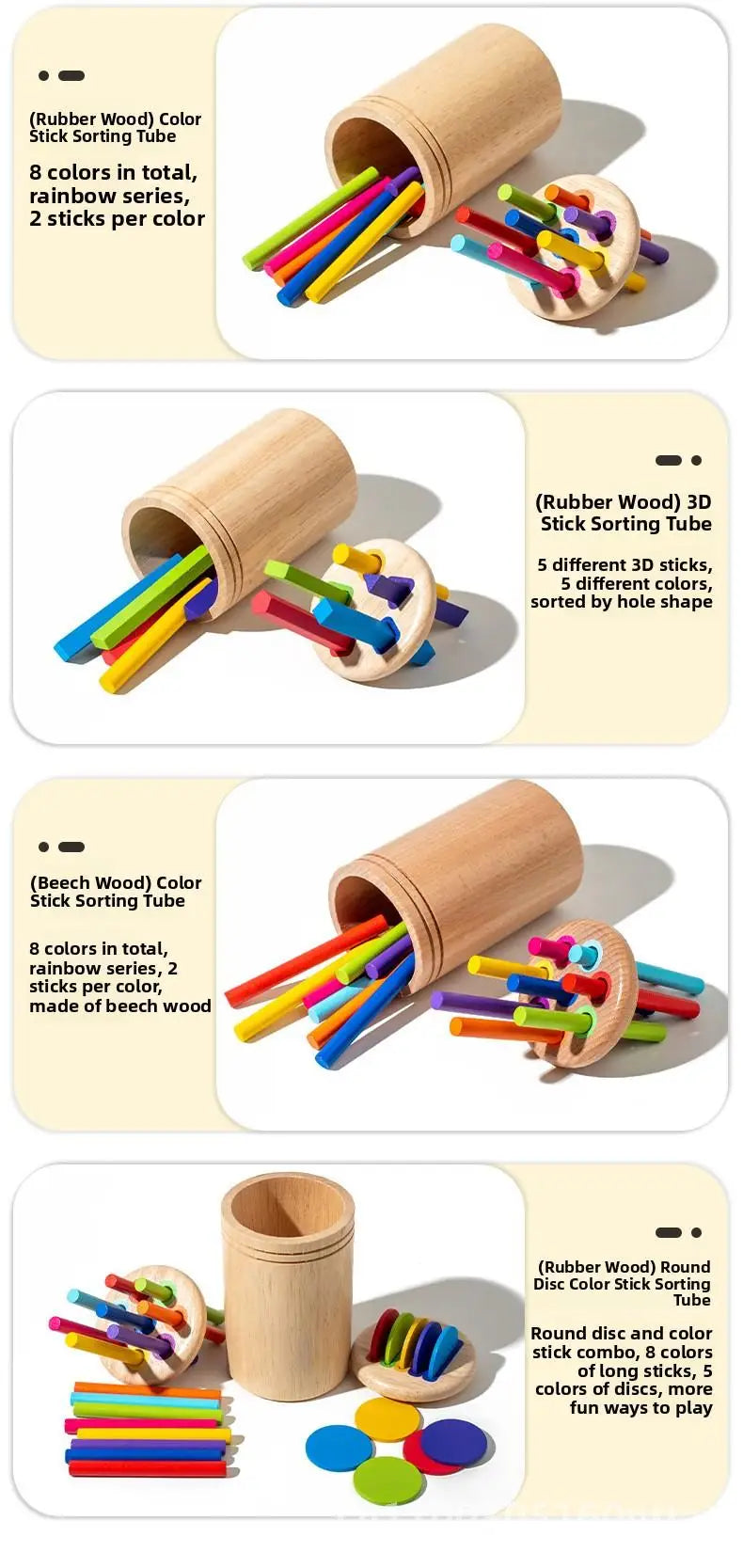 Montessori Wooden Early Education Toys for Babies 0-3 Years Rainbow Color Shape Matching Building Blocks for Intellectual