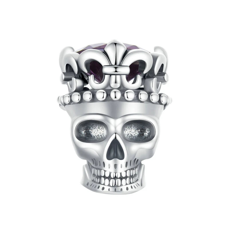 BAMOER 925 Sterling Silver Skull Beads Crown Charms for Women Halloween Jewelry Gift Bracelet Necklace DIY Accessories