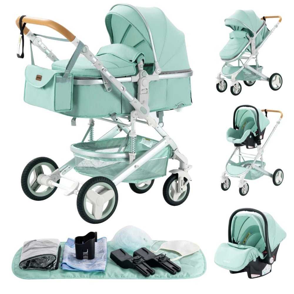 New Luxury Baby Stroller 3 in 1 Portable Travel Baby Carriage Fold Pram High Landscape Aluminum Frame Newborn Infant Stroller