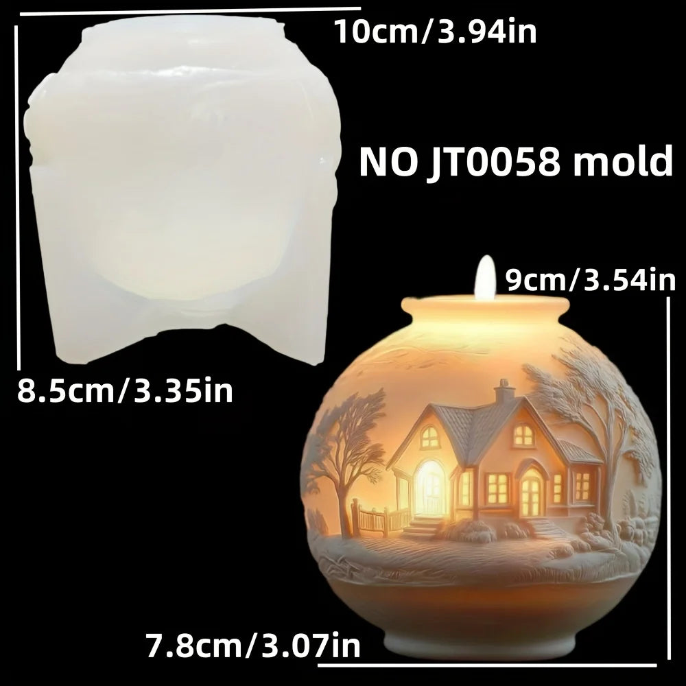 Rural villa relief spherical candle silicone mold house relief resin mould Halloween magic castle gypsum molds Christmas gift