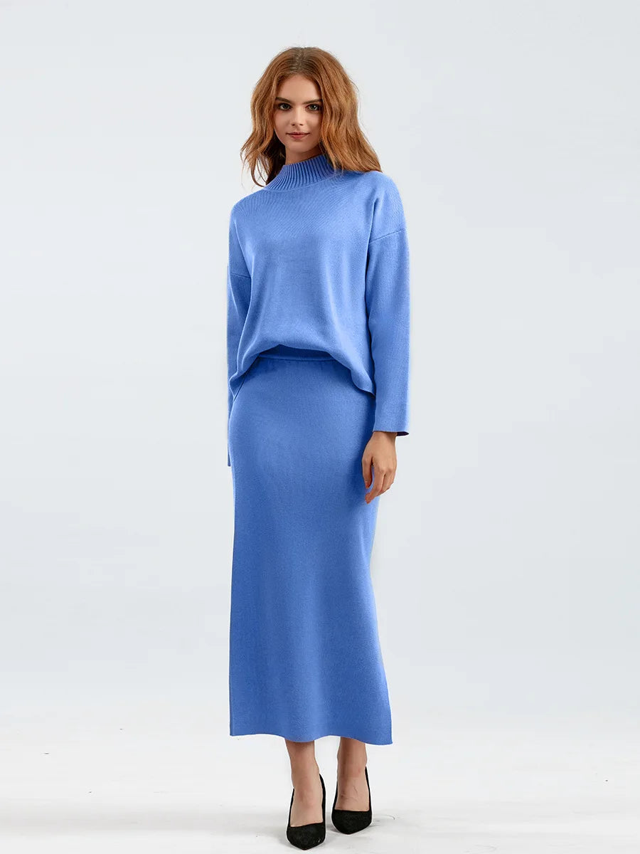 Autumn Women Split Knitted Skirt Suit Fashion Casual Loose Sweater Long Skirts 2 Piece Set Women Outifits Elegant Winter NS5967