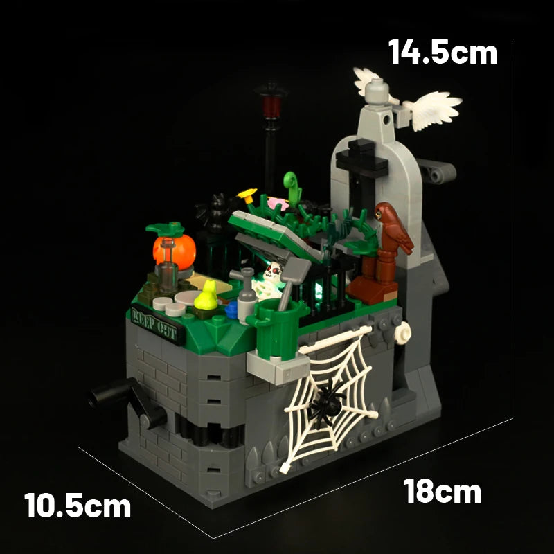 City Halloween Cemetery Scene Skeleton Soldier Figures Building Blocks Zombie Grave Ghost Plant Pumpkin MOC Bricks Kids Toy Gift