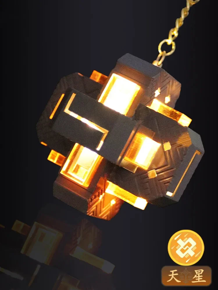 Anime Genshin Impact Zhong Li Element Keychain With Lamp Weapons Star Metal Model Pendant Decoration Halloween Gift for Kids