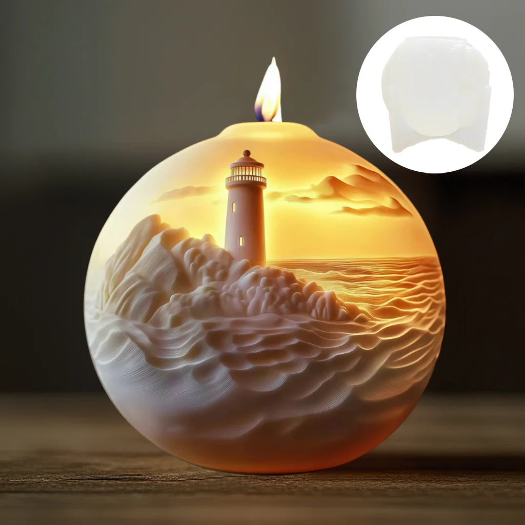Rural villa relief spherical candle silicone mold house relief resin mould Halloween magic castle gypsum molds Christmas gift