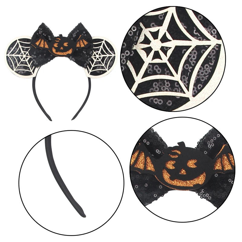 2025 Pirate Mickey Mouse Headband Bat Pumpkin Sequin Bow Halloween Disney Ears Hairband Festival Party Cosplay Hair Accessories