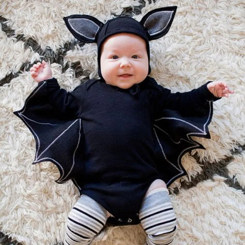 2025 Baby Halloween Romper Print Hat+Romper Bat Cosplay Costume Bag Gift Boy Girl Bone Pumpkin Bodysuit Vampire Clothes