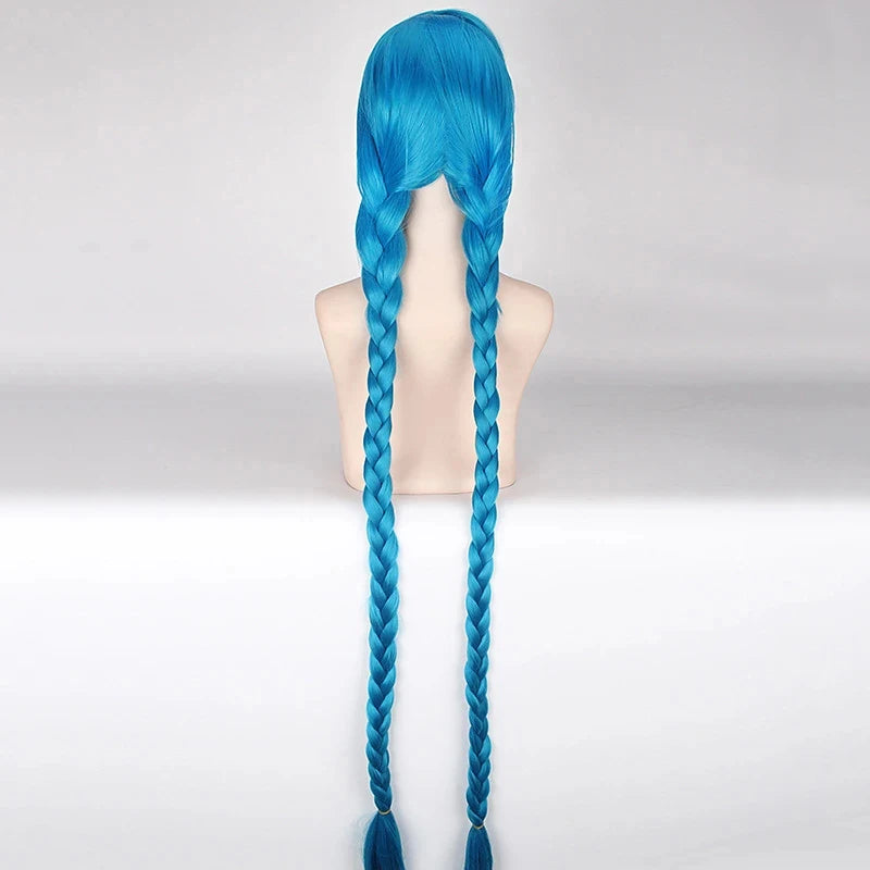 HAIRJOY Cosplay Lol Jinx 100cm Long Blue with Double Braids  Halloween  Anime Costume Wig Heat Resistant Synthetic Hair