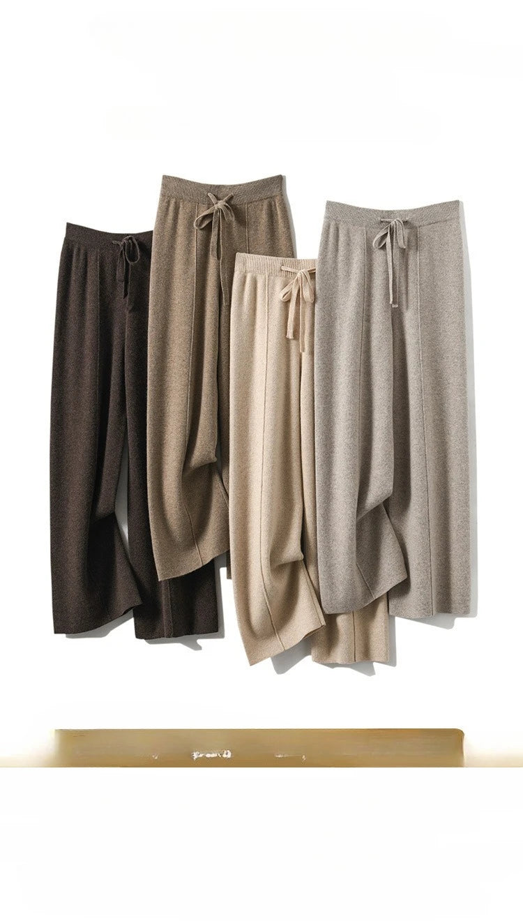 Autumn  New Korean Version Women's High-waisted Warm Knitted Wide-leg Straight-leg Pant Women's Solid-color Loose Wide-leg Pants