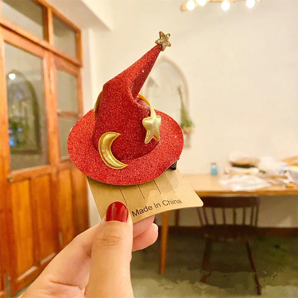 1Pc Cute Children Glitter Halloween Hairpins Mini Witch Hat Hair Clips Party Festival Headdress Halloween Cosplay Costume Props