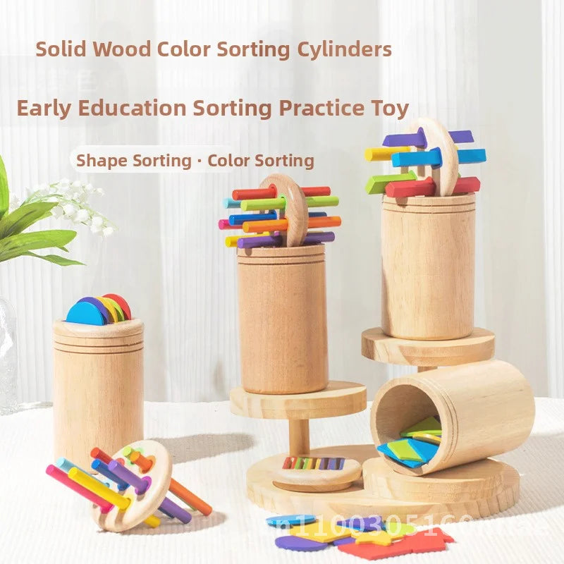Montessori Wooden Early Education Toys for Babies 0-3 Years Rainbow Color Shape Matching Building Blocks for Intellectual