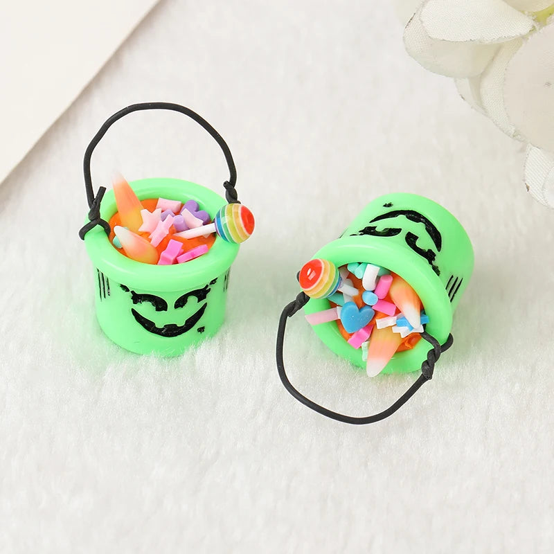4Pcs Fashion Halloween Charms 3D Resin Basket Necklace Keychain Pendant DIY Making Accessories