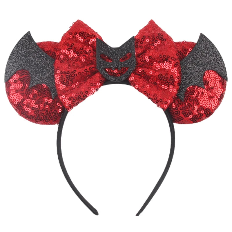 2025 Pirate Mickey Mouse Headband Bat Pumpkin Sequin Bow Halloween Disney Ears Hairband Festival Party Cosplay Hair Accessories
