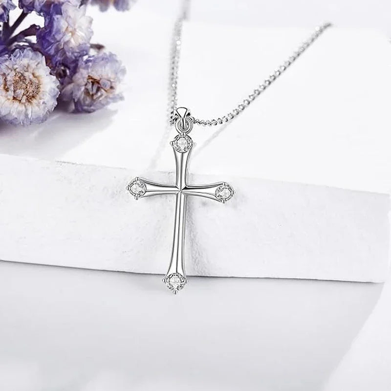Huitan Minimalist Style Cross Pendant Necklace for Women Versatile Daily Devout Neck Accessories Trendy Halloween Party Jewelry