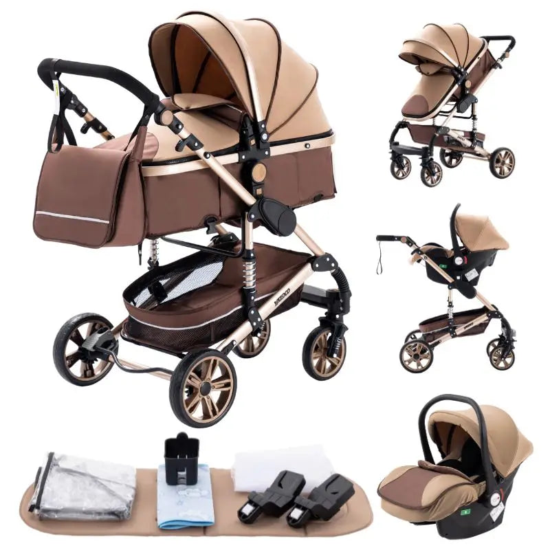 New Luxury Baby Stroller 3 in 1 Portable Travel Baby Carriage Fold Pram High Landscape Aluminum Frame Newborn Infant Stroller