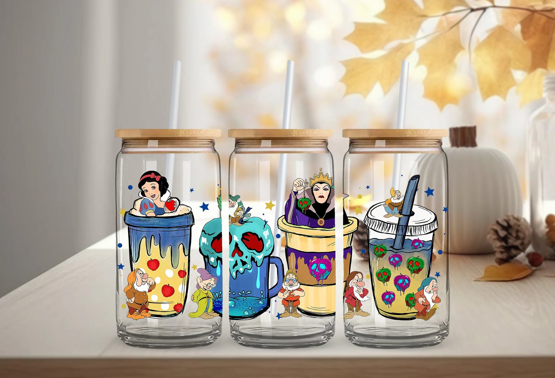 Princess Stitch Mickey Halloween Trick Treat Souvenir UV DTF Cup Wrap Self-Adhesive Individualized Cup Adornments