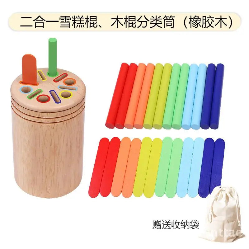 Montessori Wooden Early Education Toys for Babies 0-3 Years Rainbow Color Shape Matching Building Blocks for Intellectual