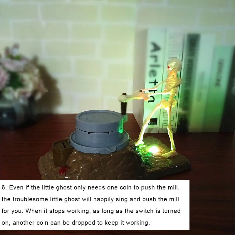 Skeleton Ghost Halloween Birthday Gift, Children's Music Light Skull Novelty Piggy Bank, Coin Cash Money Saving Box for Adults