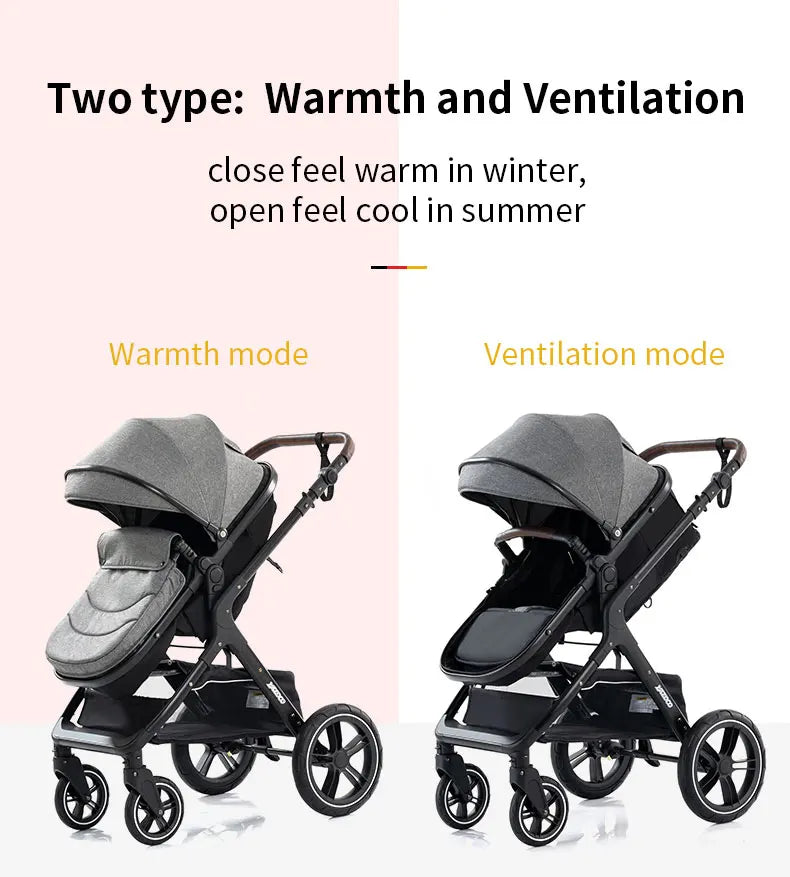 New Luxury Baby Stroller 3 in 1 Portable Travel Baby Carriage Fold Pram High Landscape Aluminum Frame Newborn Infant Stroller